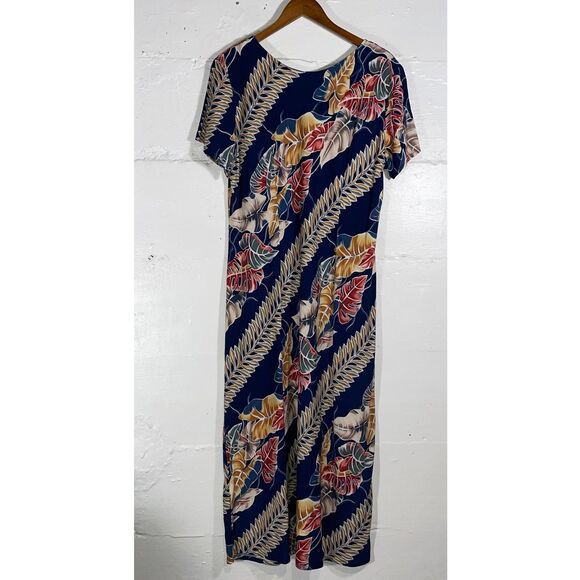 Vintage Hilo Hattie Hawaiian Original Maxi Dress Navy Tropical Floral XL 80s 90s - Picture 7 of 10